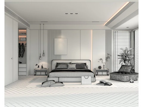 Modern Bedroom Scene 41 3D Model