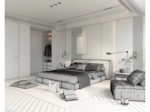 Modern Bedroom Scene 41 3D Model
