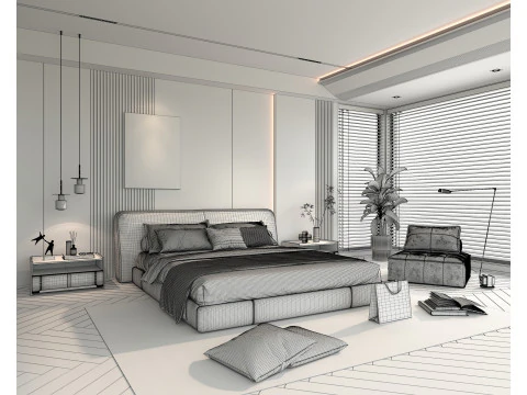 Modern Bedroom Scene 41 3D Model
