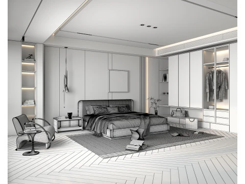Modern Bedroom Scene 42 3D Model