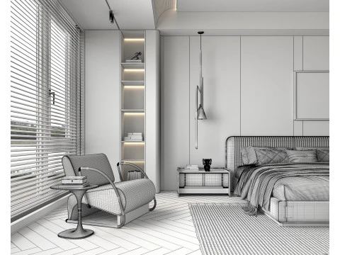 Modern Bedroom Scene 42 3D Model