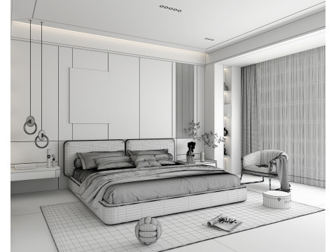 Modern Bedroom Scene 43 Modello 3D