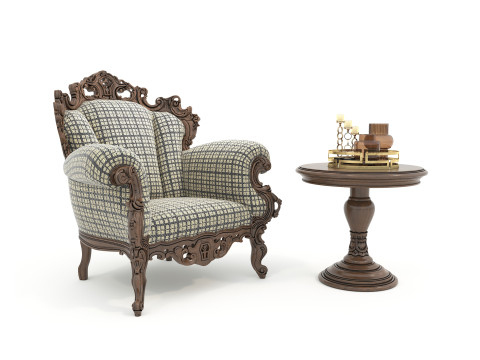 Classic European Style Coffee Table and Armchair 25 Model 3D
