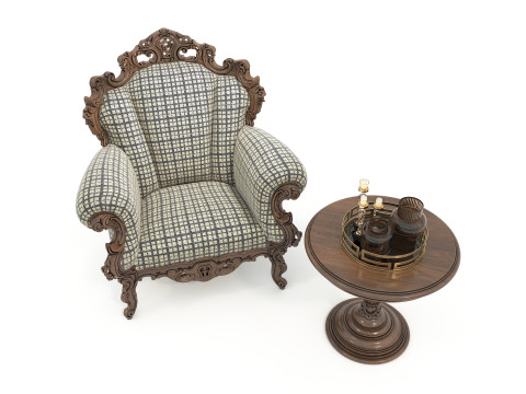 Classic European Style Coffee Table and Armchair 25 3D Model