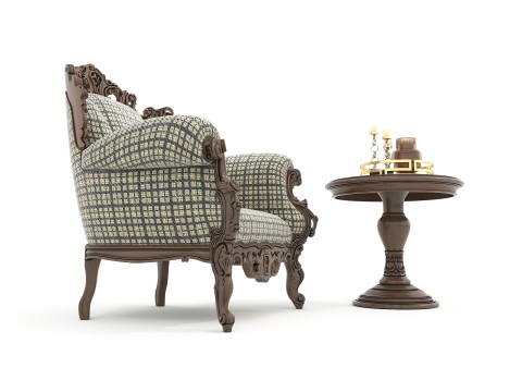 Classic European Style Coffee Table and Armchair 25 3D Model
