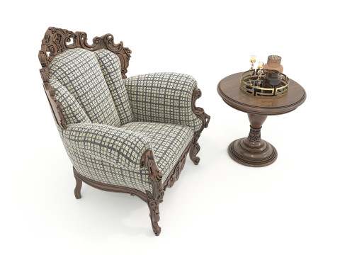 Classic European Style Coffee Table and Armchair 25 3D Model