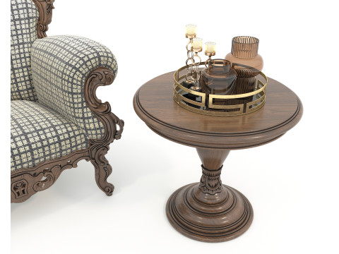 Classic European Style Coffee Table and Armchair 25 3D Model