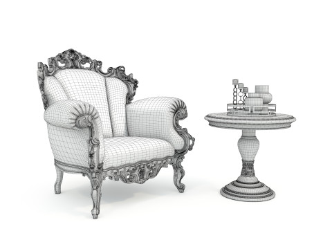 Classic European Style Coffee Table and Armchair 25 3D Model