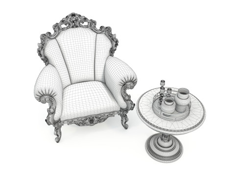 Classic European Style Coffee Table and Armchair 25 3D Model
