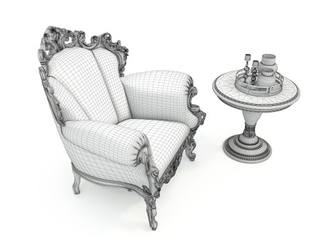 Classic European Style Coffee Table and Armchair 25 3D Model