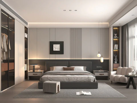 Modern Yatak Odası Sahnesi 44 3D Model