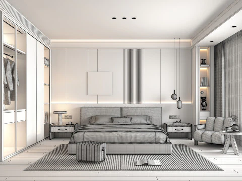 Modern Bedroom Scene 44 3D Model