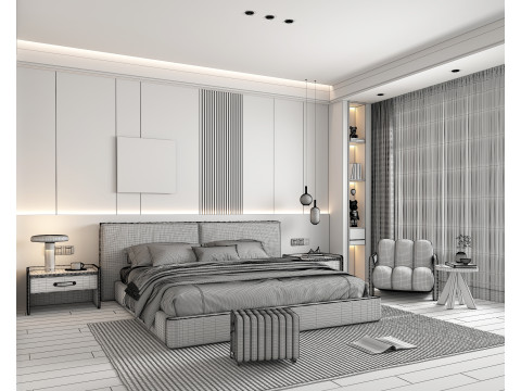 Modern Bedroom Scene 44 Modello 3D