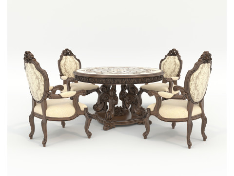 Classic European style Dining Table and Chairs 50 3D Model