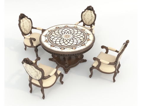 Classic European style Dining Table and Chairs 50 3D Model