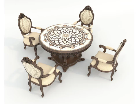 Classic European style Dining Table and Chairs 50 3D Model