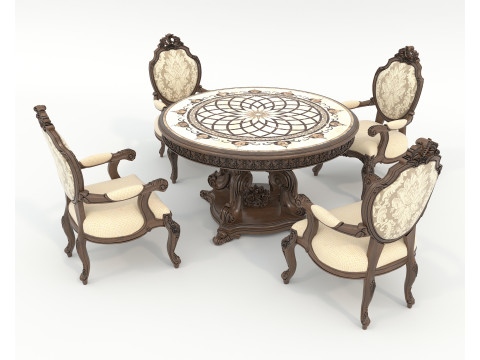 Classic European style Dining Table and Chairs 50 3D Model