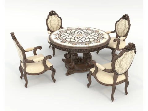 Classic European style Dining Table and Chairs 50 3D Model