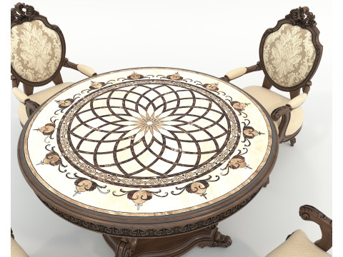 Classic European style Dining Table and Chairs 50 3D Model