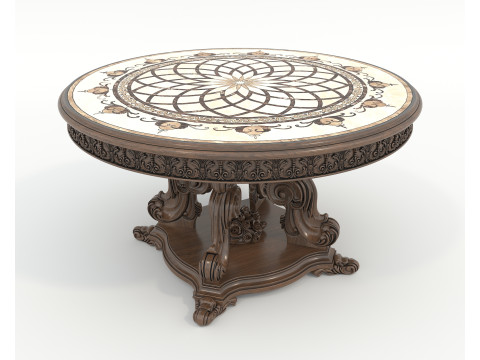 Classic European style Dining Table and Chairs 50 3D Model