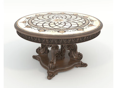 Classic European style Dining Table and Chairs 50 3D Model