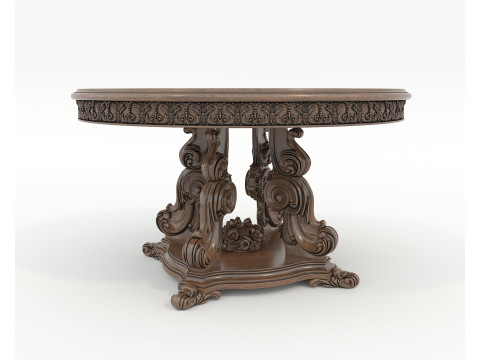 Classic European style Dining Table and Chairs 50 3D Model