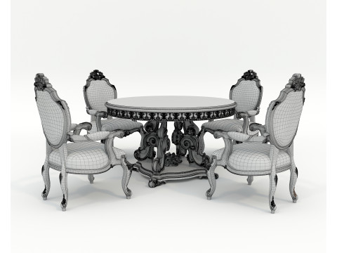 Classic European style Dining Table and Chairs 50 3D Model