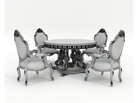 Classic European style Dining Table and Chairs 50 3D Model