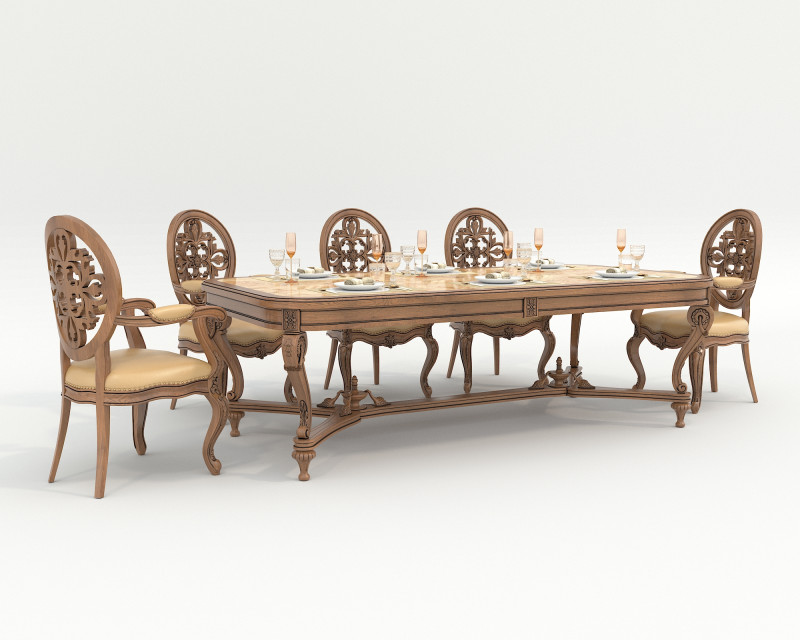 Classic European style Dining Table and Chairs 51 3D in 3DExport