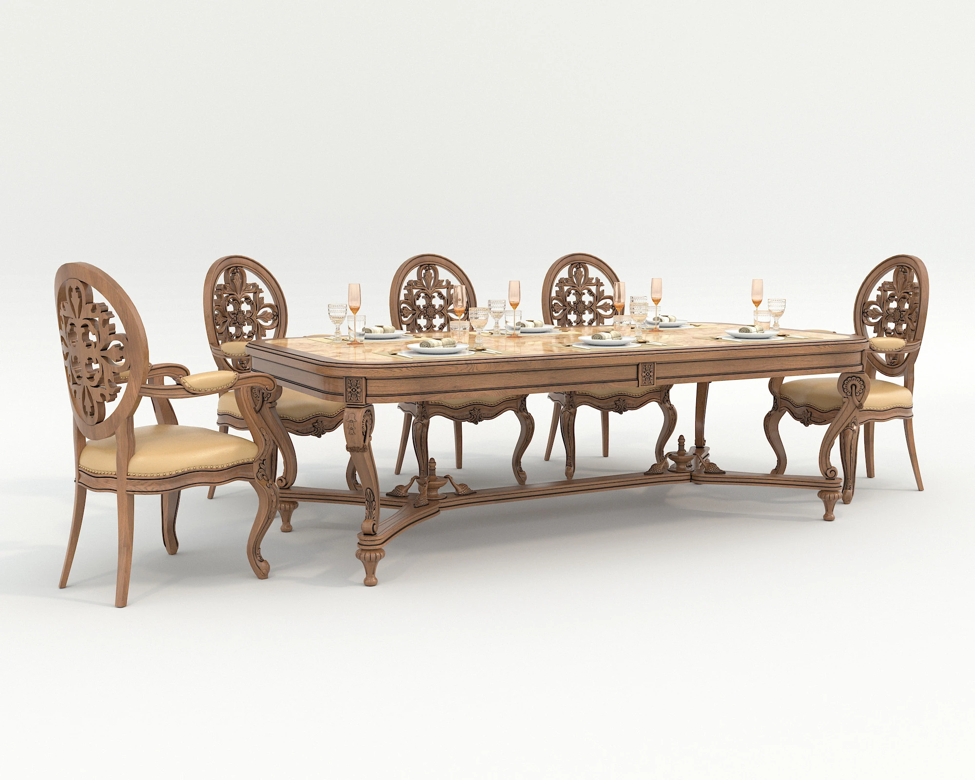 Classic European style Dining Table and Chairs 51 3D Model .c4d .max .obj .3ds .fbx .stl .blend