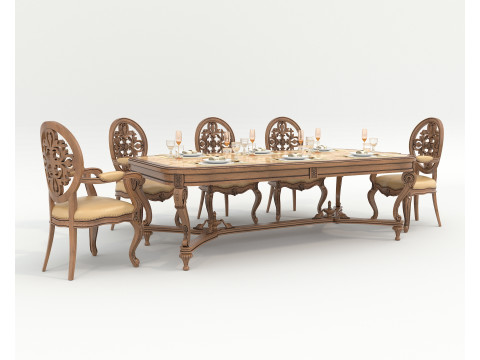 Classic European style Dining Table and Chairs 51 Modelo 3D