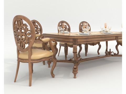 Classic European style Dining Table and Chairs 51 3D Model