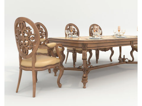 Classic European style Dining Table and Chairs 51 3D Model