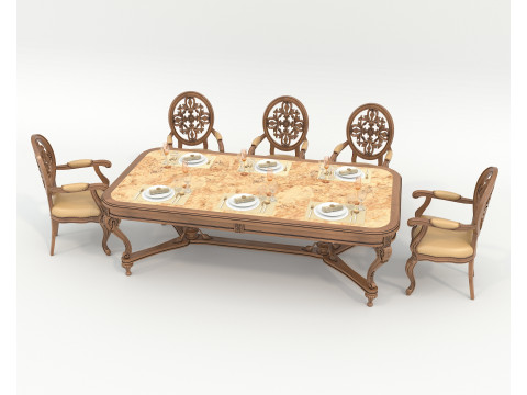 Classic European style Dining Table and Chairs 51 3D Model