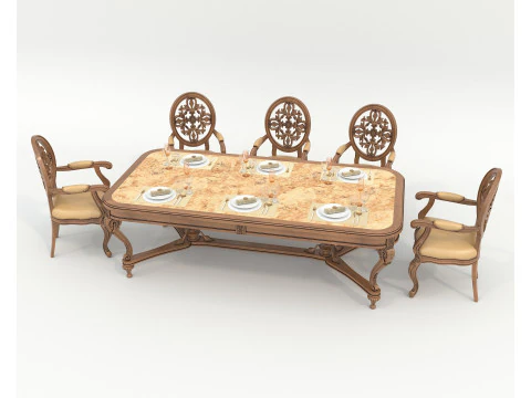 Classic European style Dining Table and Chairs 51 3D Model