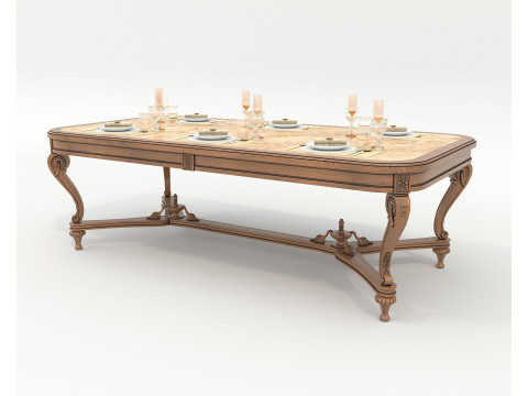 Classic European style Dining Table and Chairs 51 3D Model
