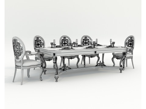 Classic European style Dining Table and Chairs 51 3D Model