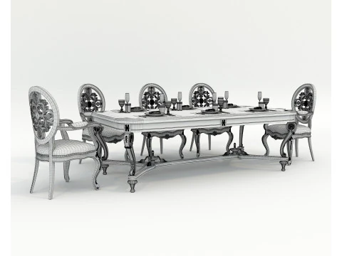 Classic European style Dining Table and Chairs 51 3D Model