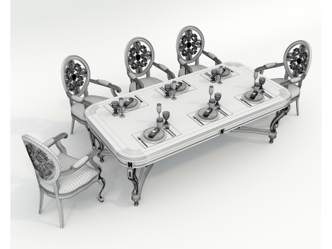 Classic European style Dining Table and Chairs 51 3D Model