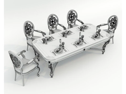 Classic European style Dining Table and Chairs 51 3D Model