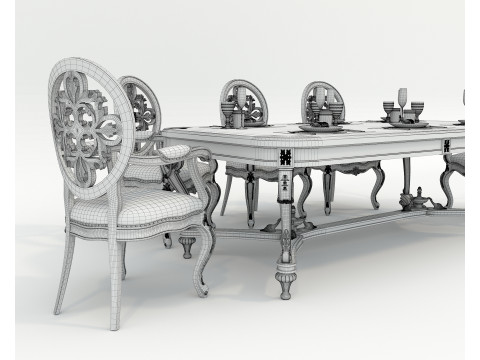 Classic European style Dining Table and Chairs 51 3D Model