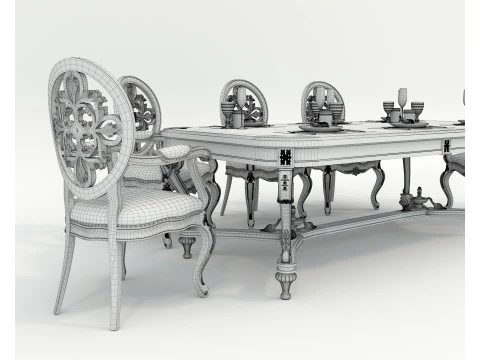 Classic European style Dining Table and Chairs 51 3D Model