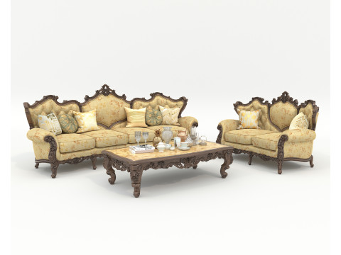 Classic European Style Sofa and Armchair Set 6 3D मॉडल