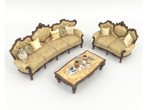 Classic European Style Sofa and Armchair Set 6 Model 3D