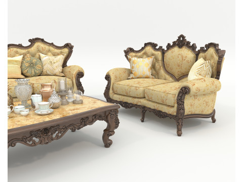 Classic European Style Sofa and Armchair Set 6 Model 3D
