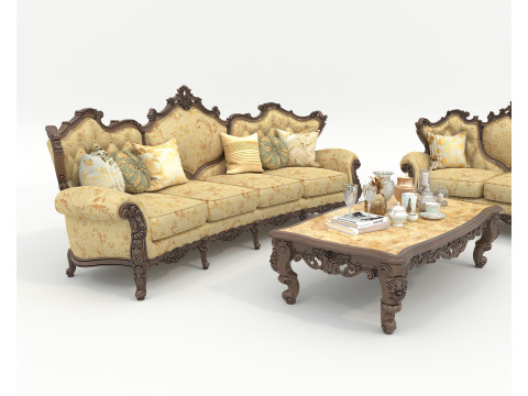 Classic European Style Sofa and Armchair Set 6 Model 3D