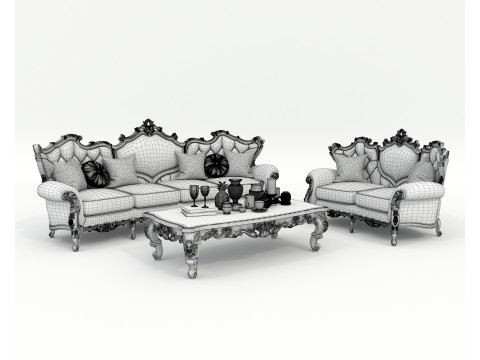 Classic European Style Sofa and Armchair Set 6 Model 3D