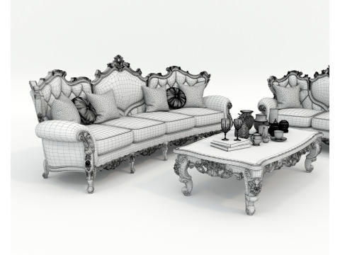 Classic European Style Sofa and Armchair Set 6 Model 3D