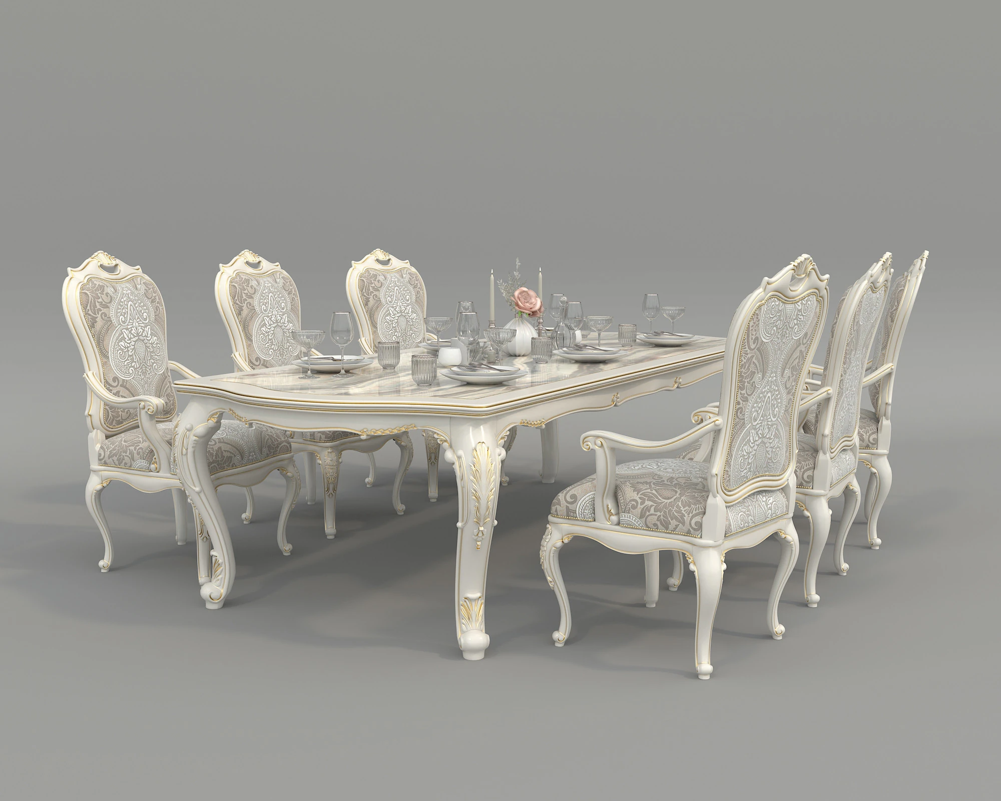 Classic European style Dining Table and Chairs 52 3D Model .c4d .max .obj .3ds .fbx .stl .blend
