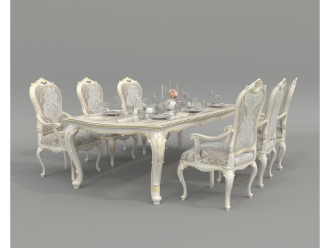 Classic European style Dining Table and Chairs 52 3D Model